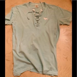 Victoria’s Secret PINK turquoise lace up t- shirt